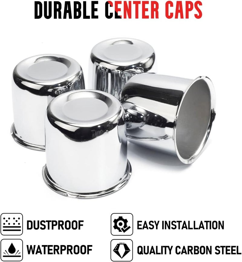 RTRHINOTUNING 4PCS 3.31in Push Through Trailer Wheel Center Caps Hub Caps for 84mm/ 3.31" Truck Rim Bores Chrome Center Cap for Rims - Image 4